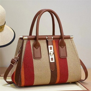 Woven Jacquard Red Striped Satchel Handbag Custom Vintage Top-Handle Shoulder Bag with Detachable <b>Strap</b> - Product Image 2