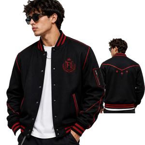 Custom Varsity Jacket Letterman Bomber Jacket Black <b>Red</b> Embroidered Baseball Streetwear Jacket Wholesale Men's Varsity Jacket - Product Image 1