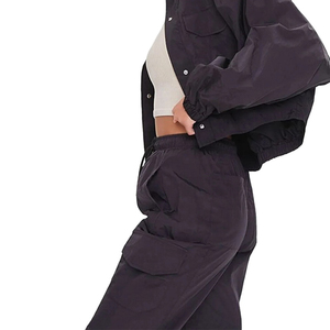 Custom Logo Fashion Casual Woven <b>Cargo</b> Joggers Pant and Cropped <b>Jacket</b> 2 Piece Set Nylon Windbreaker <b>Women</b> Tracksuit Set 2026 - Product Image 3