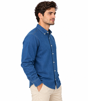 Kemeja Kasual Pria Biru Royal Denim Kancing Depan Klasik Lengan Panjang 100% Katun Bahan Solid Lembut Regular Fit