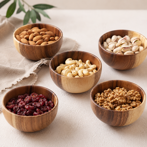 Bols en bois d'acacia faits à la main, couleur naturelle, design minimaliste, écologiques, durables, pour servir les aliments, vaisselle de cuisine, 6 pouces - Product Image 4