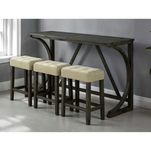 Set da Pranzo Funzionale 4 Pezzi Marrone, Tavolo da Cucina Unico con USB e 3 Sgabelli Beige Trapuntati, Funzionale ed Elegante - Product Image 1