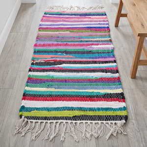Tapis d'intérieur marocain en coton recyclé, motif losanges, 5' x 8', pour salon, style bohème, scandinave et contemporain - Product Image 4