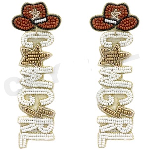 ต่างหูลูกปัดคาวเกิร์ลสำหรับผู้หญิงวันแห่งความรักชาติวัสดุผ้าสีส้มสีขาวสีน้ำเงิน - Product Image 1