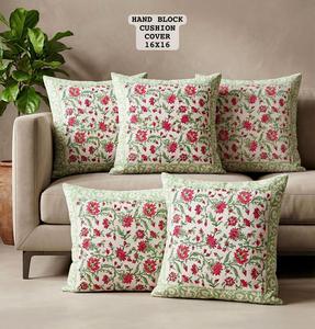Jaipuri Hand Block Printed Floral <b>Cushion</b> Cover 16x16 Square Vintage Throw Pillow Case for Sofa Home Decor - Product Image 3