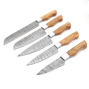 Damascus Steel <b>Knife</b> <b>Set</b> 5-Piece Wood Handle <b>Sharp</b> Chef <b>Knives</b> Damascus Steel Blade Polished Edge Ambidextrous Kitchen <b>Knives</b> - Product Image 1