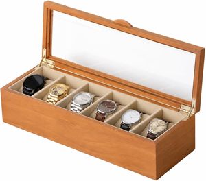 Home <b>Watch</b> Box for Men Women 6 Slot Wooden <b>Watch</b> Display <b>Case</b> with Glass Lid Vintage Style <b>Watch</b> Holder Organizer Valentine Gift - Product Image 1