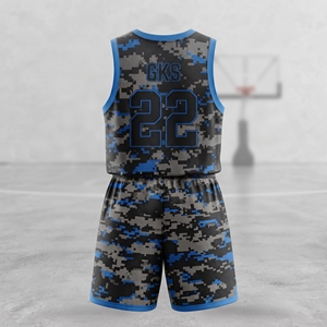 Custom Digital <b>Camo</b> Basketball Jersey <b>Shorts</b> Set Blue Grey Sublimated Team Uniform <b>Men</b> Youth Breathable Activewear Clothing - Product Image 2