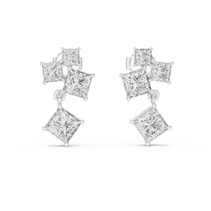 Conjunto de Anillos Únicos DANGLERS en Oro Blanco de 18 Quilates con Diamantes Cultivados en Laboratorio de 2.8 Quilates con Corte Princesa, Chapado en Rodio, Certificado IGI, para Uso Diario/Oficina, Glamuroso - Product Image 1