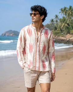 Men's 100% Cotton Eco-Friendly <b>Geometric</b> Handloom Casual <b>Shirt</b> Full Sleeve Breathable Summer Stand Collar Open Stitch Design - Product Image 1
