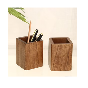 <b>Customised</b> Logo 2 Pieces Wood <b>Pen</b> Holder Manufacture Wholesale Price For Your Office & School Stationary Storage Organizer - Product Image 5