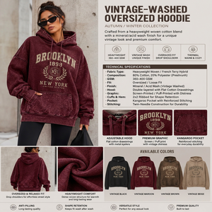 Sweat à capuche unisexe surdimensionné vert imprimé Brooklyn NYC, manches longues, en molleton de coton lavé, écologique, style automne, ODM - Product Image 2