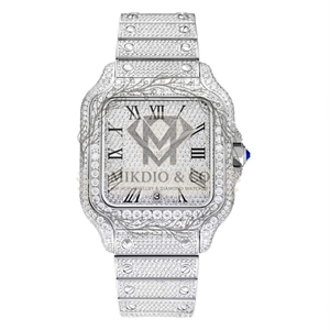Reloj de Lujo Cuadrado de Cuarzo y Acero Inoxidable con Esfera Dorada Rosa, Números Romanos, Analógico, con Diamantes, Estilo Hip Hop, en Caja - Product Image 2