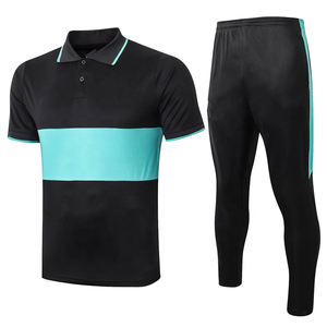 Men's Black and Teal Color Block Polo Shirt with <b>Matching</b> <b>Jogger</b> Pants Quick Dry Sporty Tracksuit <b>Set</b> Summer Wear - Product Image 1
