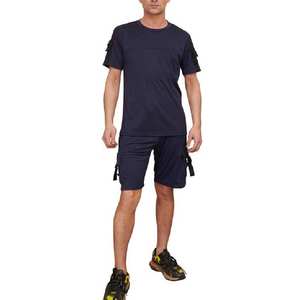 Men's Summer High Street Style Plus Size Two-Piece <b>Set</b> Breathable Quick Dry Navy Blue Cotton T-Shirt and Shorts - Product Image 5