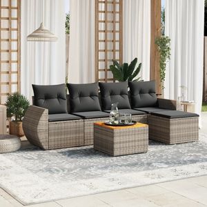 Conjunto de Sofás Modulares de Jardín de 6 Piezas en Ratán PE Gris, Muebles de Jardín Modulares Cómodos - Product Image 1