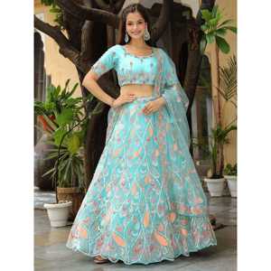 ตาข่ายประดับเลื่อมสีฟ้าสวยงามสำหรับเพื่อนเจ้าสาว lehenga choli กับ dupatta - Product Image 6