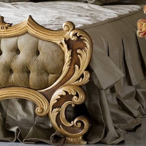 Juego de Cama de Lujo Rococó Premium, Madera de Caoba Maciza Tallada en Oro, Tapizado en Terciopelo Verde Oliva Clásico, Cama King Size - Product Image 4