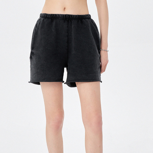 Shorts de Algodón Terry de Color Sólido para Mujer, Cintura Alta Elástica, Corte Holgado, Estilo Deportivo, Bolsillos, Tejido Transpirable y Ecológico - Product Image 6