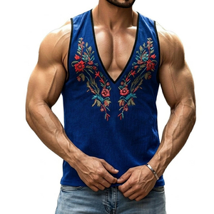 Nouvelle Tendance Débardeur Homme Col V Profond Effet Musclé Broderie Personnalisée Sans Manches Streetwear Élégant Prix de Gros Lots de Débardeurs - Product Image 4