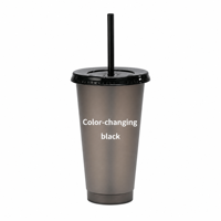 En gros, couvercle et paille vierges en plastique noir, écologiques et réutilisables, thermosensibles et à changement de couleur magique, pour gobelet à café glacé en vinyle
