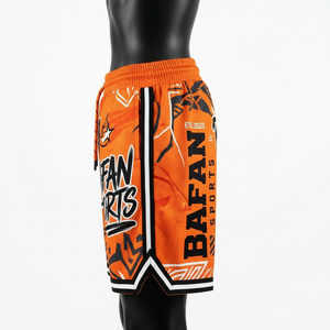 Shorts Deportivos de Baloncesto para Mujer, Malla de Poliéster, Color Naranja, Paneles Gráficos, Logotipo Personalizado - Product Image 6