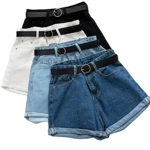 Shorts de Mezclilla Azul Claro al por Mayor para Mujer Talla Grande, Shorts de Verano de Cintura Alta con Bolsillos Tipo Cargo, Servicio OEM - Product Image 1