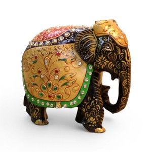 ช้างไม้สีสันสดใสประดับอัญมณี งานฝีมือ ตกแต่งบ้าน ของตกแต่งบ้าน - Product Image 2