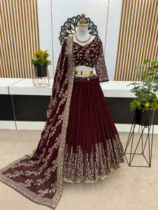 FANCY GEORGETTE EMBROIDERY SEQUENCE WORK LEHENGA CHOLI WITH DUPATTA GREEN <b>MAROON</b> 68103 - Product Image 5