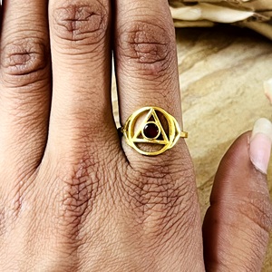 Unique Design Boho Geometric <b>Garnet</b> <b>Ring</b> Tribal Brass <b>Rings</b> for Women 18k Gold Plated Triangle Chakra <b>Ring</b> for Wholesale/OEM/ODM - Product Image 6