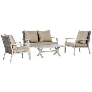 Set Divanetto da Giardino 4 Pezzi in Vimini con Tavolino Beige - Product Image 1
