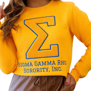 Sweat-shirt en chenille Sigma Gamma Rho pour femme, broderie dorée, mélange de coton, manches longues, coupe décontractée et élégante - Product Image 2