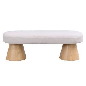 Panca imbottita beige per sala da pranzo, fondo letto, ingresso, pouf, sgabello da soggiorno con finitura in legno - Product Image 4