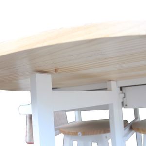 Carrello da Pranzo Pieghevole Semicircolare in Legno Massello con 2 Sgabelli Gratuiti Bianco YJ Isole e Carrelli da Cucina - Product Image 5