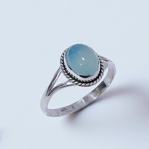 Bague en argent sterling 925 véritable avec pierre précieuse calcédoine bleue taille ovale, anneau fendu fait main, bijoux fins, bague de mariage, directement de l'usine - Product Image 2