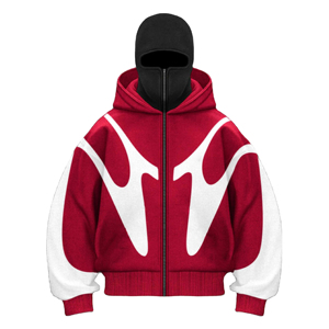 Sweat à capuche unisexe personnalisé rouge et blanc avec motif, en molleton délavé à l'acide, style streetwear, coupe oversize, veste à capuche décontractée et tendance - Product Image 1