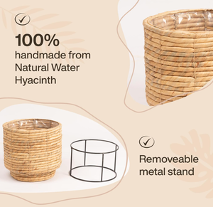 Pots de rangement au sol en jacinthe d'eau de style rétro, fabriqués au Vietnam, avec poignées, tissés à la main, écologiques - Product Image 3