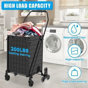 Carrello della Spesa con Telaio in Acciaio Resistente, Capacità 90 kg, Fondo in Rete Migliorato, Facile Montaggio, Stoccaggio Compatto - Carrello Pieghevole con Ruote - Product Image 3