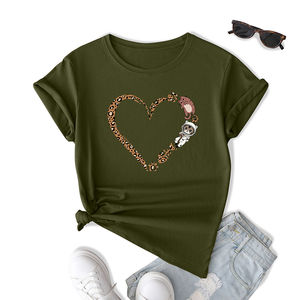 Camisetas de Mujer de Alta Calidad, Corte Holgado, Algodón/Poliéster, Estampado de Leopardo Informal, Gráfico de Corazón, Transpirable - Product Image 5