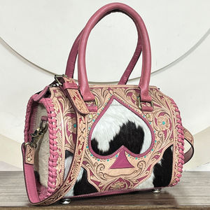 Wholesale Factory Price Tooled Leather <b>Handbag</b> With Cowhide Pattern <b>Medium</b> Durable Handles Adjustable Strap Travel Duffel Bags - Product Image 4