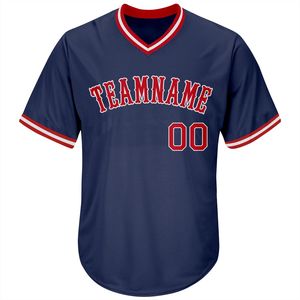 Camiseta de Béisbol Personalizada con Cuello en V, Azul Marino, para Hombre, Manga Corta, Nombre del Equipo Impreso, Número 00, Ropa Deportiva Transpirable de Poliéster - Product Image 1