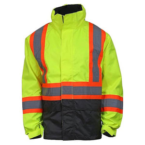 Chaqueta de Trabajo de Alta Visibilidad para Hombre, Reflectante, Resistente a Desgarros, Certificada CE/EU, Uniforme de Seguridad de Poliéster con Franjas Naranjas y Cierre Frontal - Product Image 1