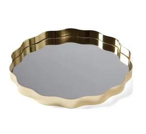 Plateau miroir rond en métal doré pour parfums, décoration de maison moderne et luxueuse, artisanat technique - Product Image 1