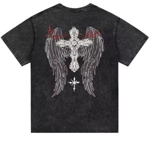 T-shirts personnalisés de luxe en coton épais, coupe ample, style Hip Hop, avec motif graphique, streetwear oversize délavé - Product Image 4