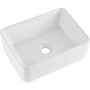 Lavabo da Bagno in Ceramica Bianca Stile Moderno Rettangolare 16'' X 12'' con Design Unico a Forma Triangolare per Installazione su Piano - Product Image 1