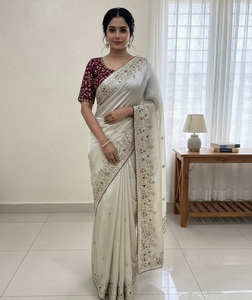 Indian Traditional Ethnic Partywear Saree with Embroidery Work for Wedding Occasion and Festive Function for Women Fancy Outfit - Product Image 1