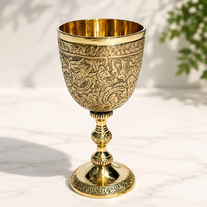 Ornate Gold Finish Metal Goblet Engraved Vintage Chalice Decorative <b>Trophy</b> <b>Cup</b> Luxury Table Centerpiece Home Decor - Product Image 1