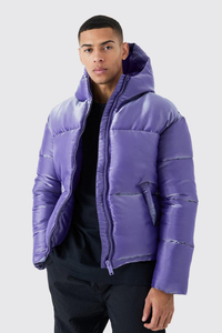 2026 Men's Purple Hooded Puffer <b>Jacket</b> Windproof Winter Coat <b>Thick</b> Down Filled Regular Fit Zipper Closure Casual Style - Product Image 5