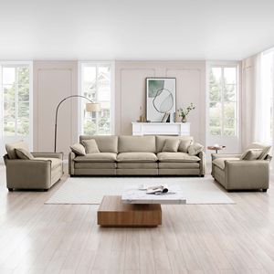 Set Divano a 3 Posti Stile Home Theater con Cuscini Morbidi e Guanciali, Set Soggiorno Caldo e Accogliente Composto da Due Poltrone Singole - Product Image 2