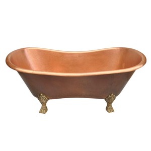 Baignoire autoportante en cuivre antique martelé à la main, design luxueux, avec robinets et poignée en laiton poli, pour hôtel et maison - Product Image 6